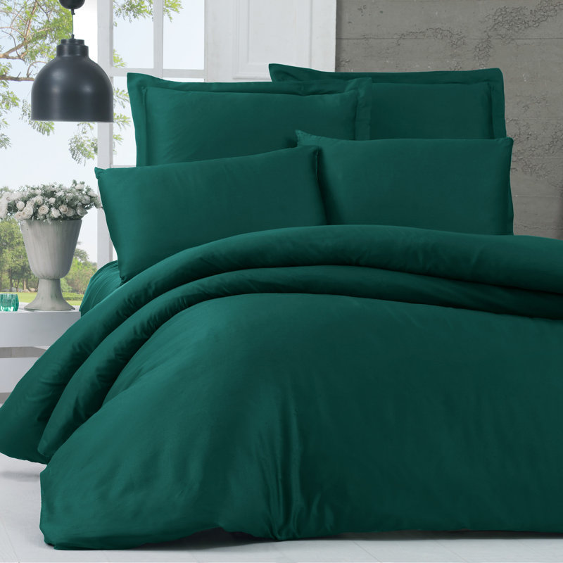 Ensemble de housse de couette 100% coton 2 pièces Burdoo Green, Housse de couette 61 po x 87 po + 1 taie d'oreille