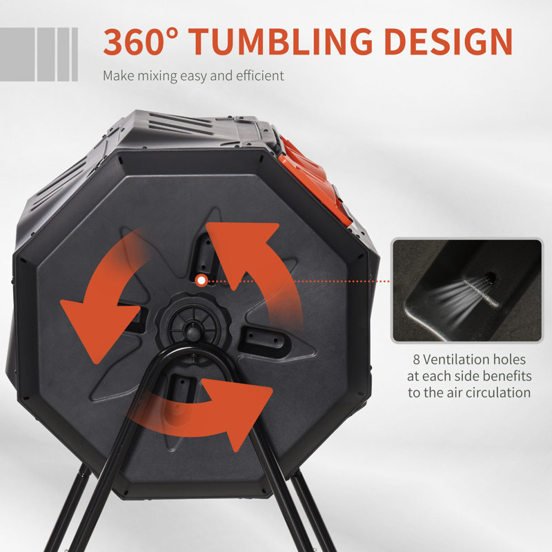 43 Gallon Orange and Black Outdoor Tumbler Composter
