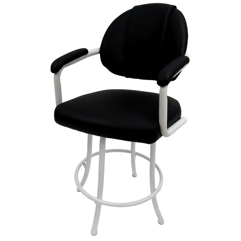 Très grand tabouret pivotant rembourré Vickky, Tabouret de comptoir (siège d'une hauteur de 26 p, Noir, Blanc