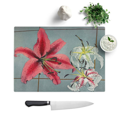 Tempered Glass Lilies by Kazumasa Ogawa Chopping Board