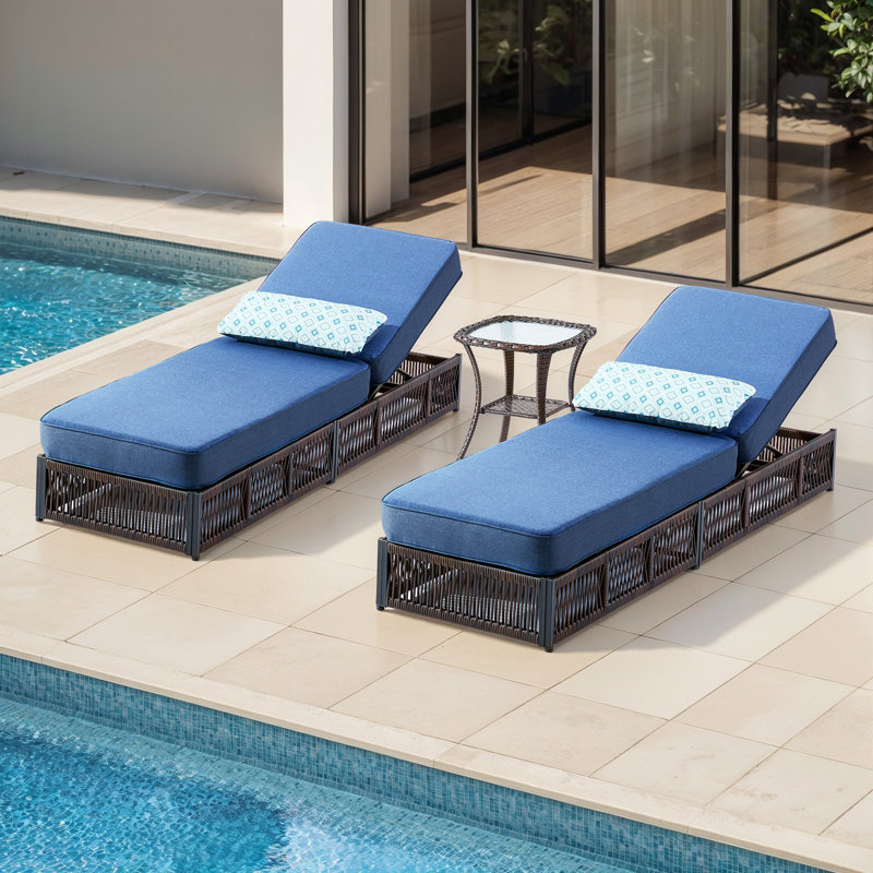 Laguna Outdoor Patio Chaise Lounge Chair, Luxury Recliner With 6-Position Backrest & 5-Inch Cushions Set Of 2 With Side Table