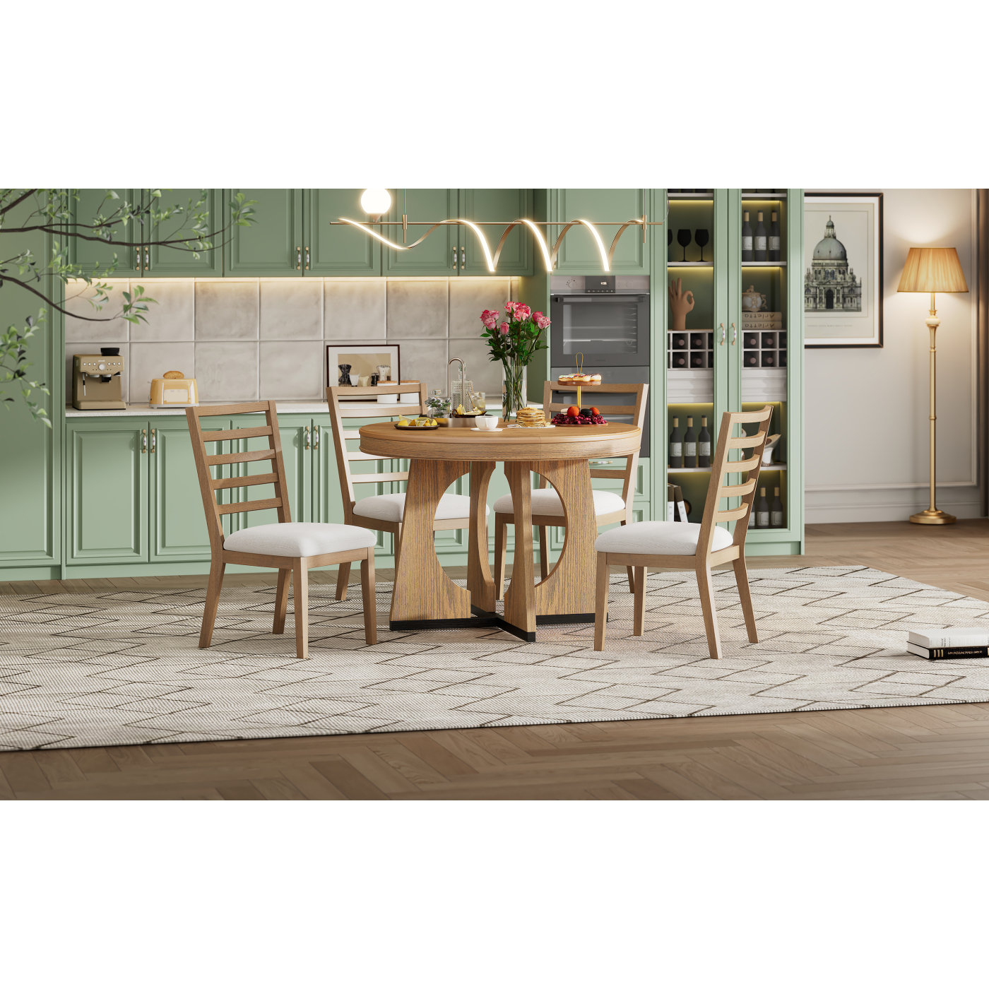 Latitude Run® TREXM Round Dining Table For 4 With Chairs Set ...