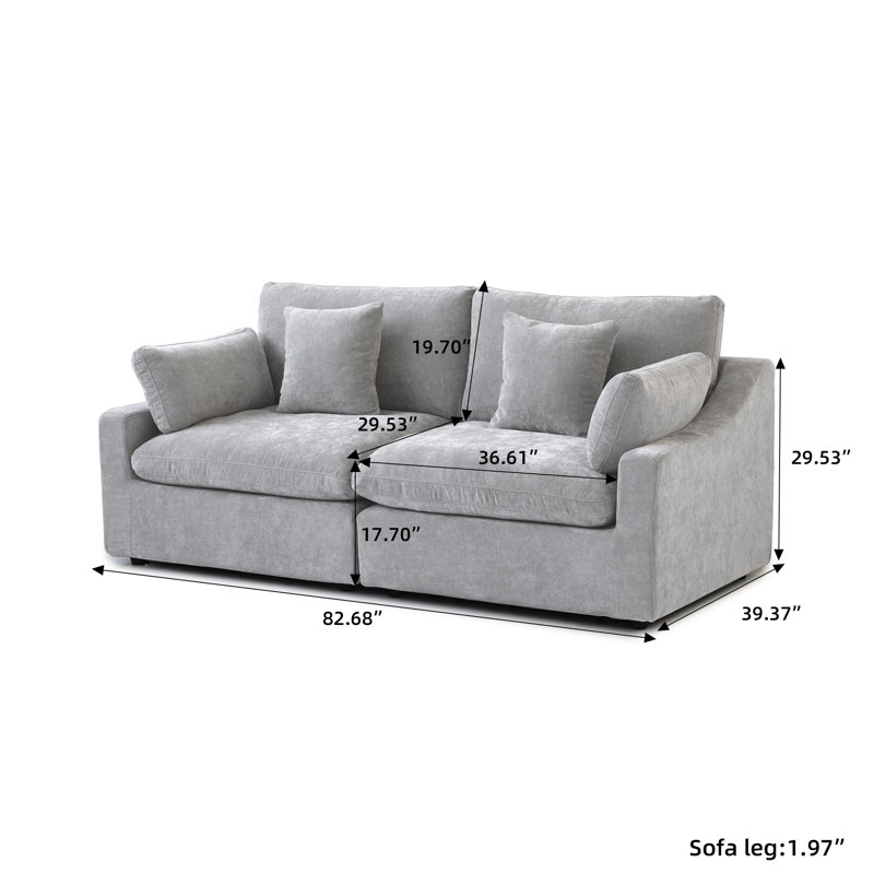 Canapé modulaire rembourré 2 pièces en tissu de chenille avec accoudoirs 2 pièces, Gris