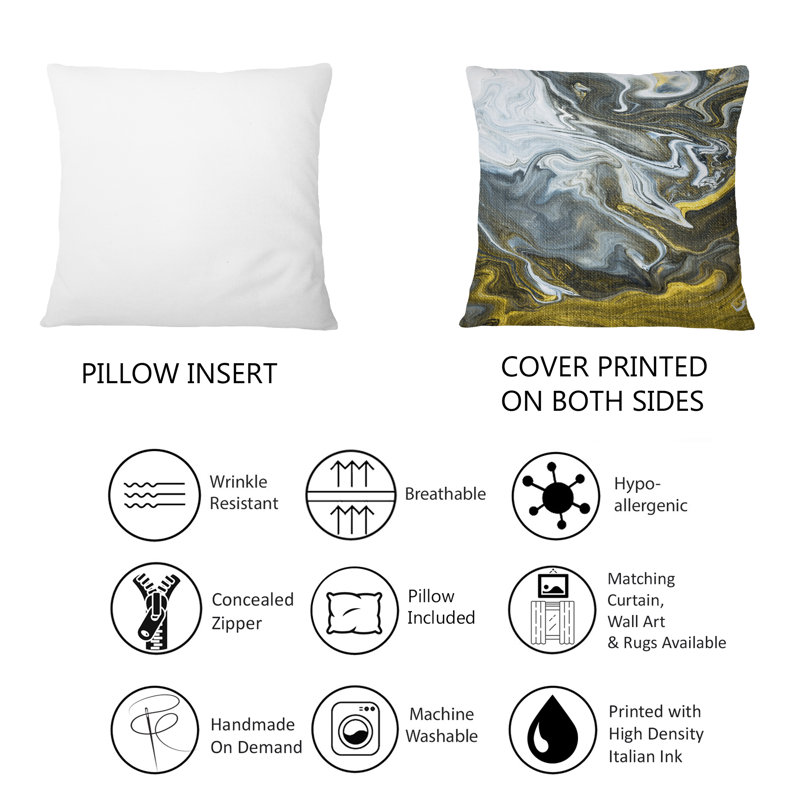 Coussin décoratif doré à motif de nuages dorés blanc et jaune 1