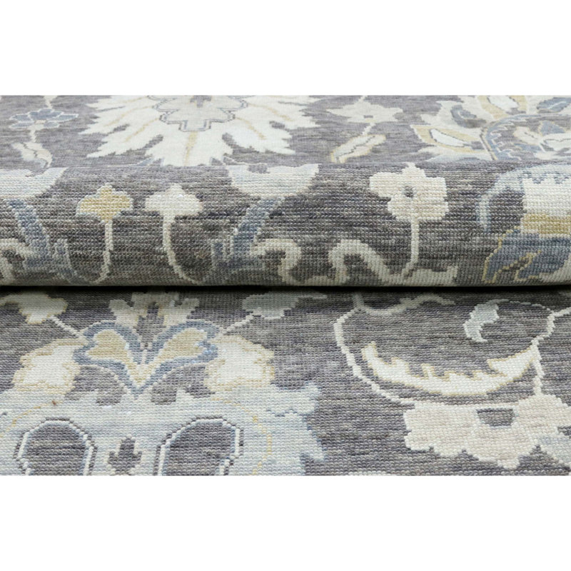 Hand Knotted Wool Floral Area Rug in Taupe/Gray, Rectangle 9' x 12'