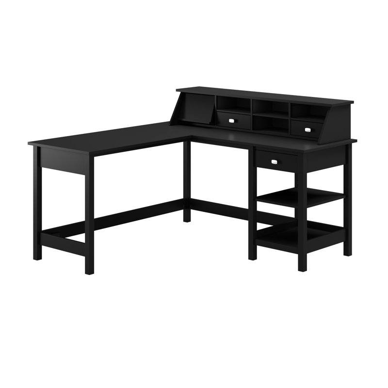 Bureau en L avec rehausse Aliyat, Noir classique