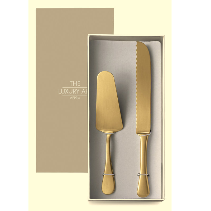 Brescia 2 Piece Stainless Steel Cake Serving Set, Ice Gold