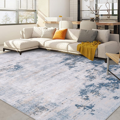 Tapis rectangulaire bleu / brun en polyester tissé à la machine Tiso