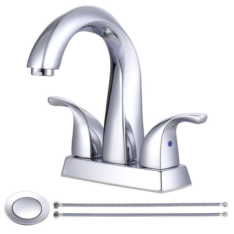 Robinet de lavabo de salle de bain à poignée double 4 pouces avec ensemble de drain, Chrome poli