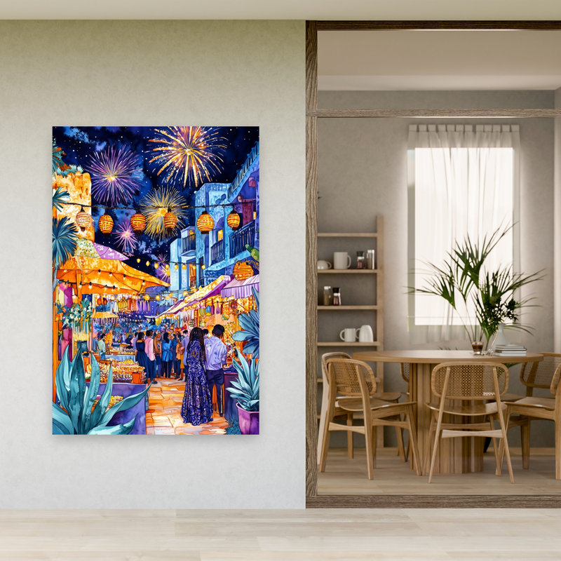 Mexican Life Mexican Festival 2 Colorful Vibrant Abstract City Architecture Wall Art Print 1 Piece Wrapped Canvas Wall Art