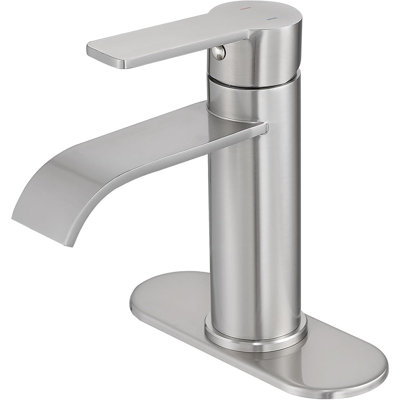 Brushed Nickel Bathroom Faucets, Single Handle Bathroom Sink Faucet Modern Waterfall Bathroom Faucet 1 Or 3 Holes With Deck Plate, Rv Camper Farmhouse Utility Remodel Mixer Tap Washbasin Faucet