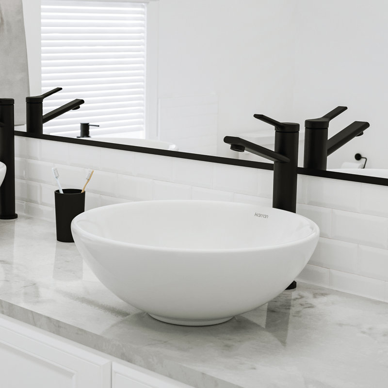 Karran Valera Lavabo de salle de bain vasque rond en porcelaine vitreuse