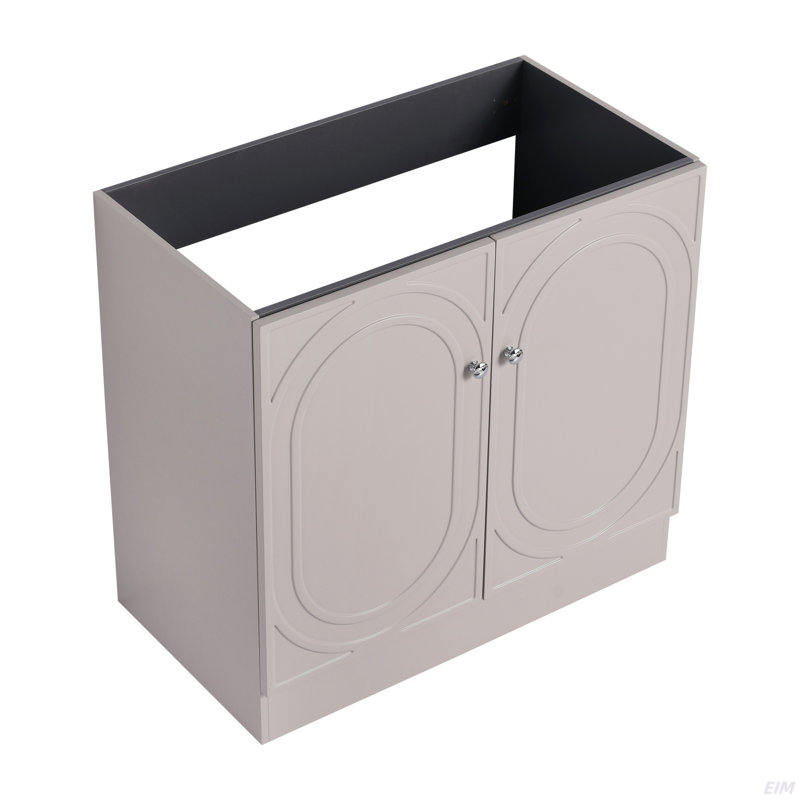 Meuble-lavabo autoportant avec lavabo en résine blanche et 2 portes d'armoire à fermeture en douceur (emballage KD), Kaki