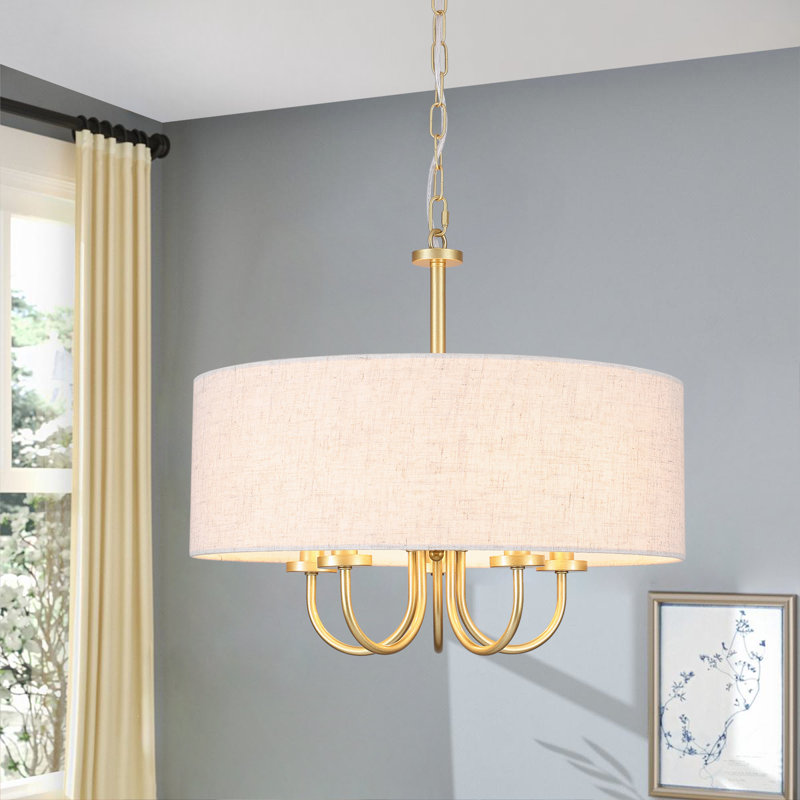 Gula 5 - Light Dimmable Drum Chandelier, Gold, Beige