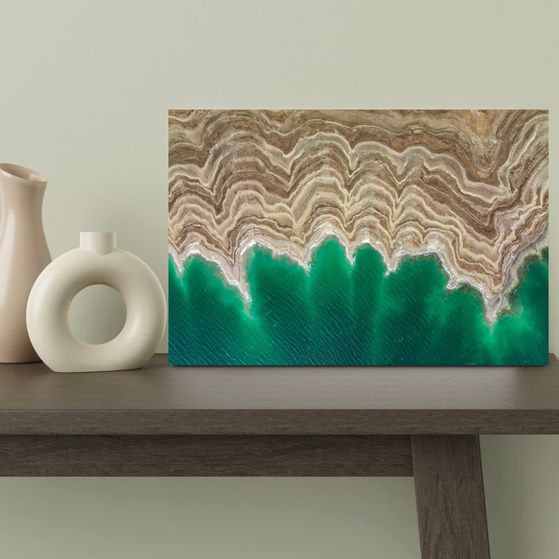 Green Water Land Patterns Abstract Vibrant Contemporary Landscape Nature Wall Art Print 1 Piece Wrapped Canvas Wall Art