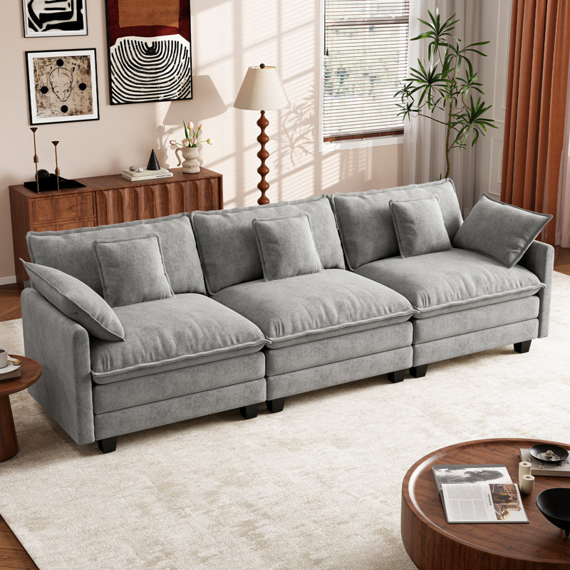 George 111.5" Chenille Modular Sectional Sofa, Gray