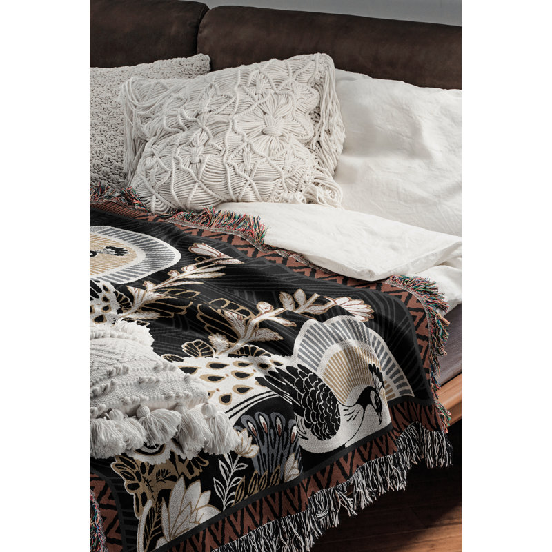 Jeté en mélange de coton Piya Peacock, L 70 po x l 50 po, Noir