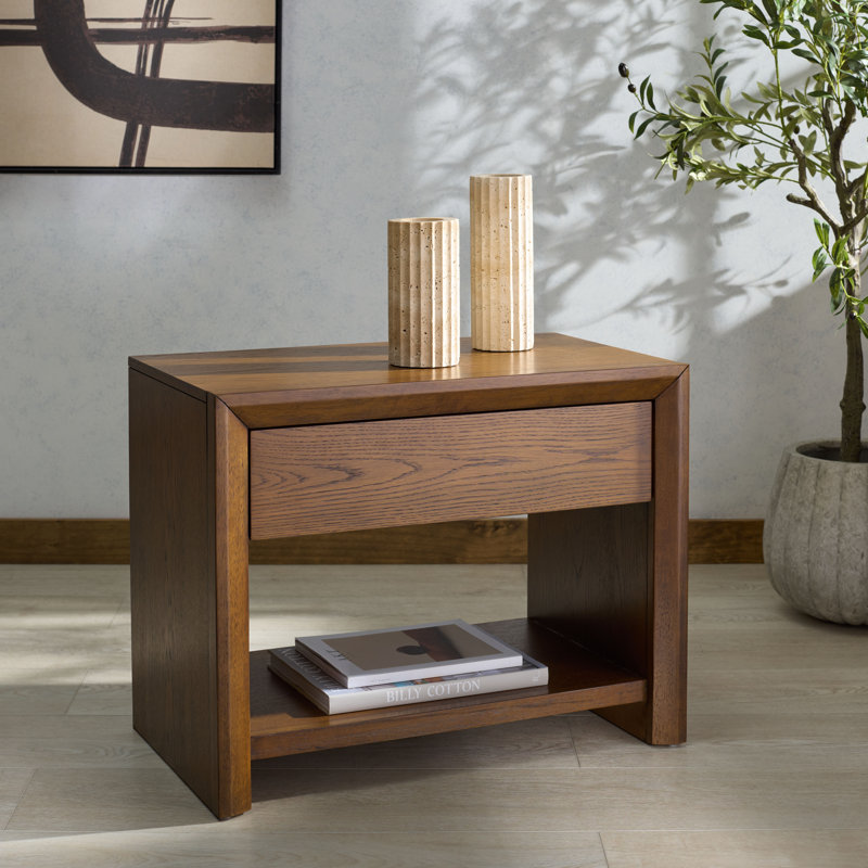 Darnell Wood 1 Drawer Nightstand, Medium Oak