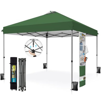 10x10ft 1-Person Instant Pop-Up Canopy Tent. One-button setup, includes carry case & 4 weight bags