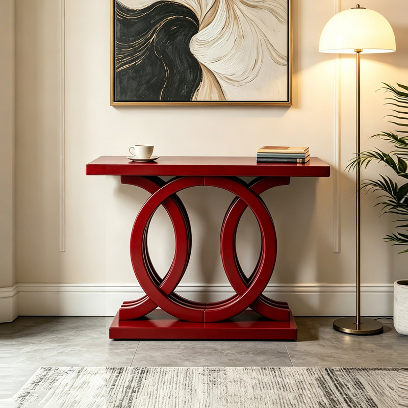 Console Modern Sculptural, 31.5" H x 51.18" W x 19.69" D, Red