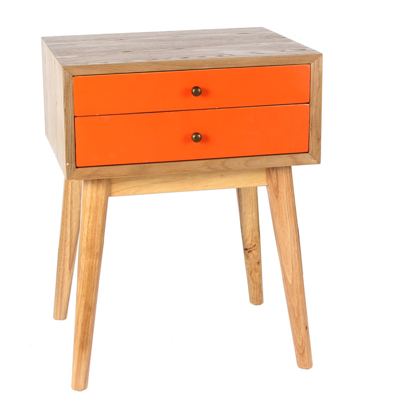 45.7cm W Solid Wood Bedside Table, Orange