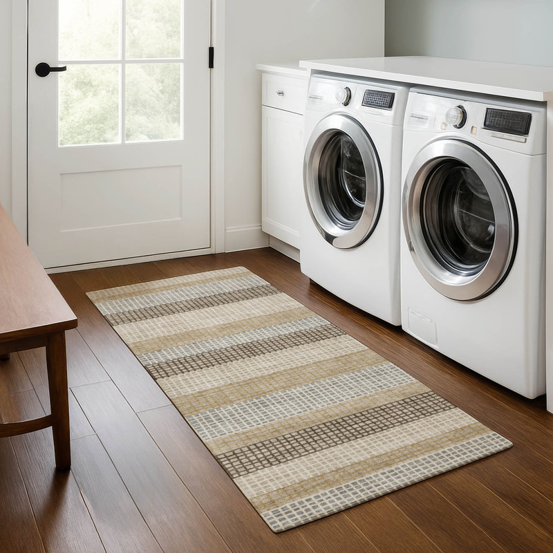 Premium Machine Washable Ariel AMF2008 Stripes Rug, Runner 2'3" x 7'6"