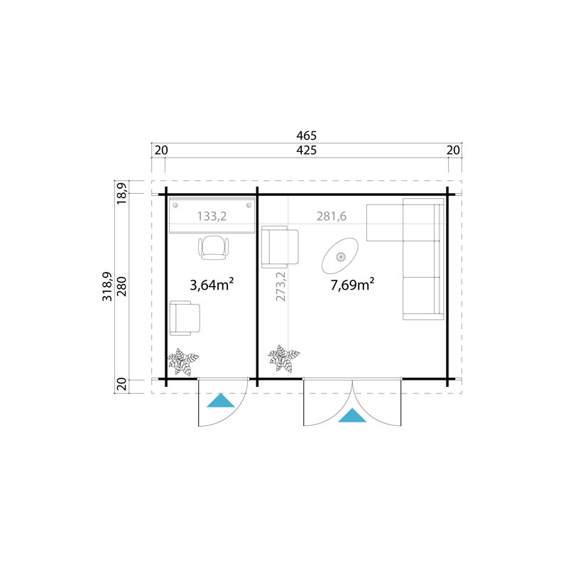Lasita Belmont 2 - 14 x 9.5 Ft. 2-Room Summerhouse With Plexi Glazing (34mm)