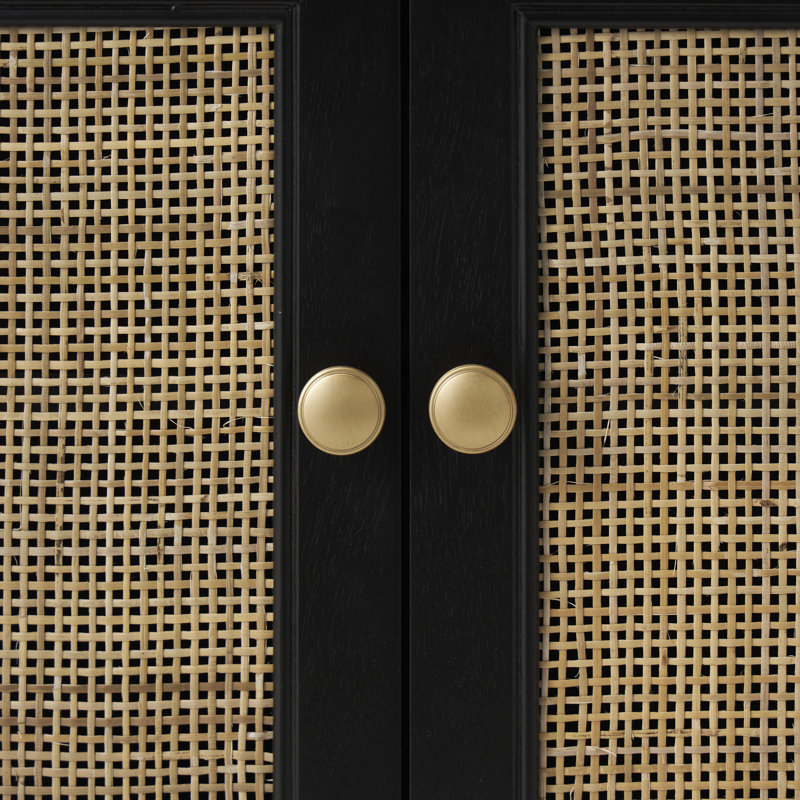 Anaye Wood Handmade 2 Drawers and 2 Door Black Cabinet with Rattan Front
