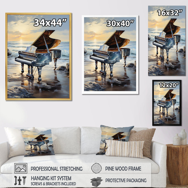 Piano Oceans Orchester, H 40 po x l 30 po x P 1,5 po, Cadre doré simple
