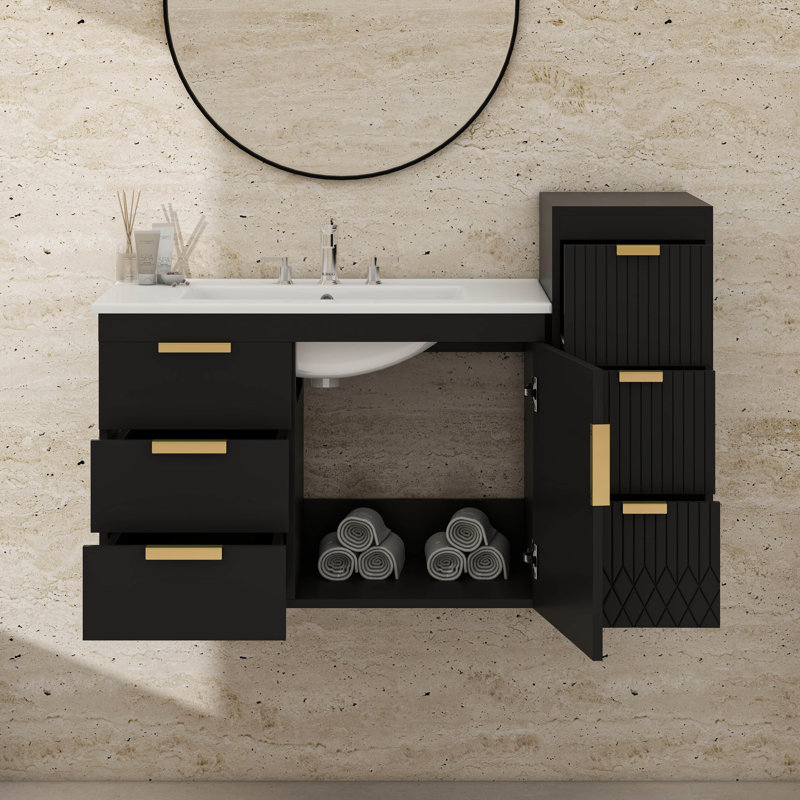 Armoire de salle de bain murale 30 "avec armoire latérale, Noir