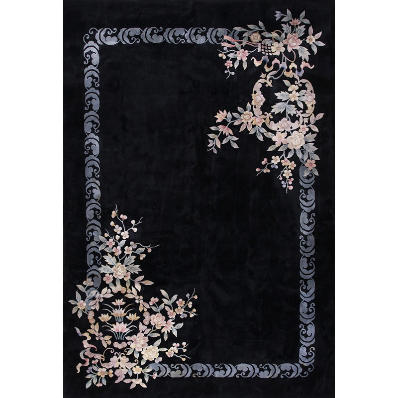 Antique Black Color Minimalist Open Field Chinese Art Deco Rug