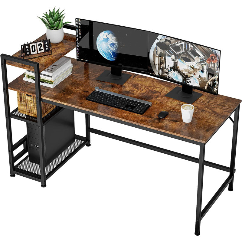 Glenam Metal Base Writing Desk, Dark Wood