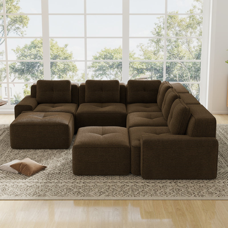 Canapé d'angle modulaire en velours côtelé Boneless, Brun