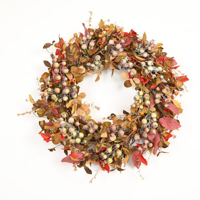 Couronne de porte artificielle 24 po à motif de feuilles d'automne en grappes de baies