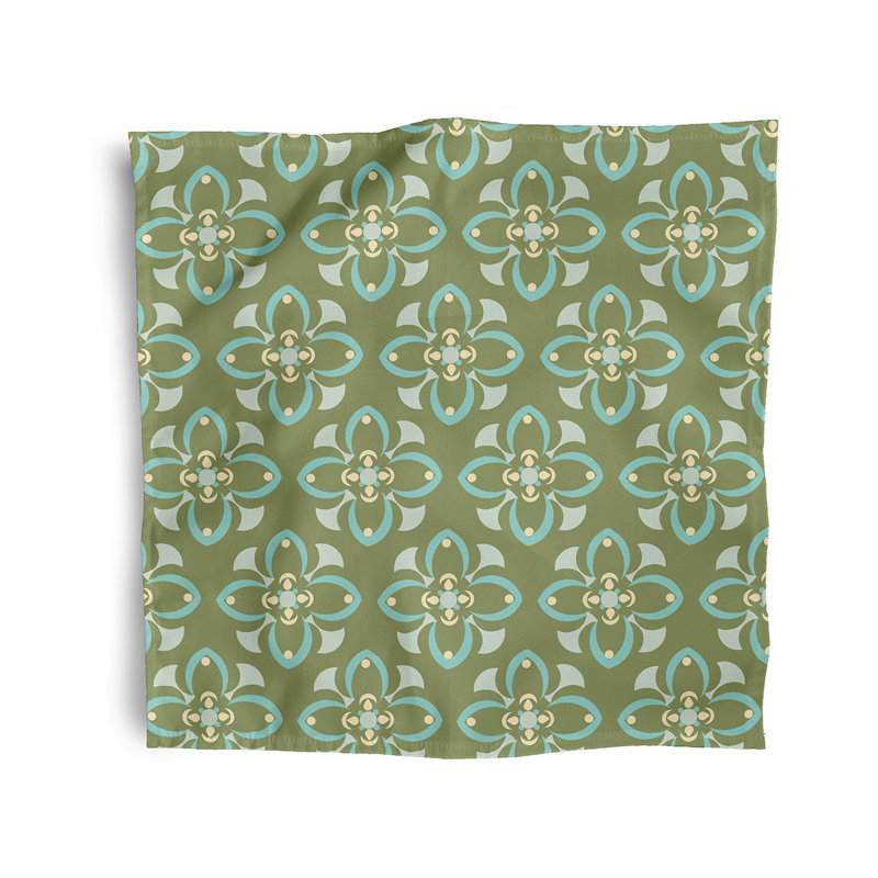 Chanele Geometric Floral Pattern Napkins, Green
