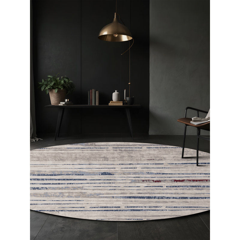 Machine Washable Gray Area Rug, Round 3'