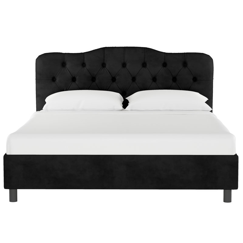 Lit plateforme tapissier Pires, Simple, Velours performance noir classique