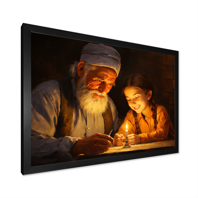 Judaïsme famille bougie Shabbat sérénité - impression, Cadre simple noir, H 16 po x l 32 po x P 1 po