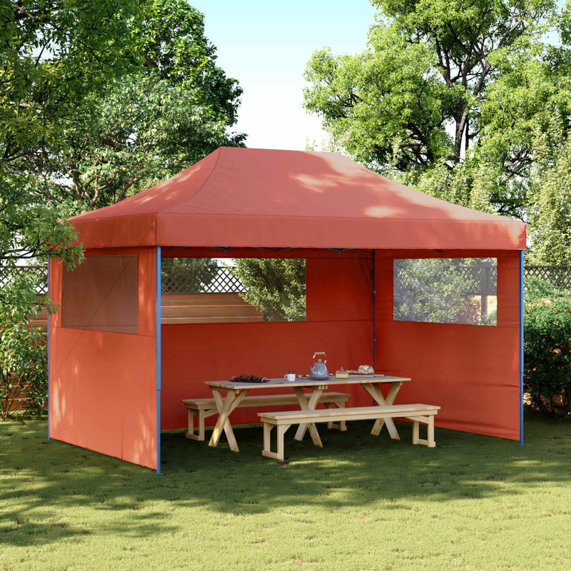 Vidaxl Foldable Party Tent Pop-Up With 4 Sidewalls Patio Gazebo Canopy Shelter, 315cm H x 440cm W x 292cm D, Blue, Terracotta
