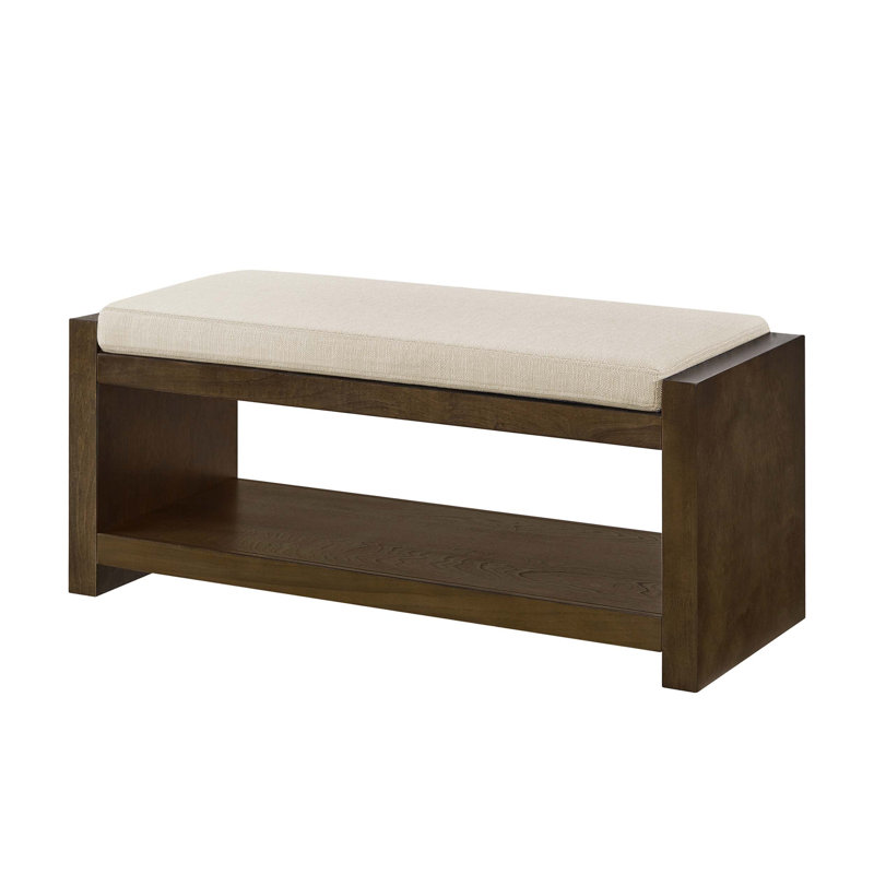 Charming Transitional Accent Bench with Storage and Removable Cushion, Ivory