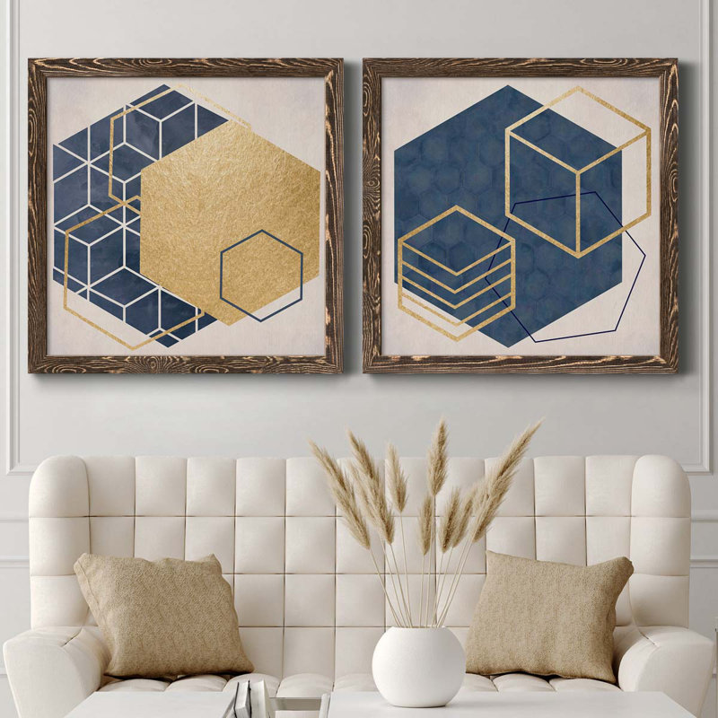 Geo I - impression de 2 pièces, H 24 po x l 48 po x P 1 po, Toile encadrée noyer