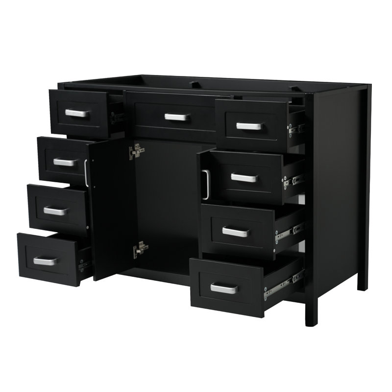 Meuble-lavabo de 47 po sans lavabo - Base de meuble-lavabo noir classique avec portes à fermeture douce et 8 tiroirs pour le rangement de la salle de bain