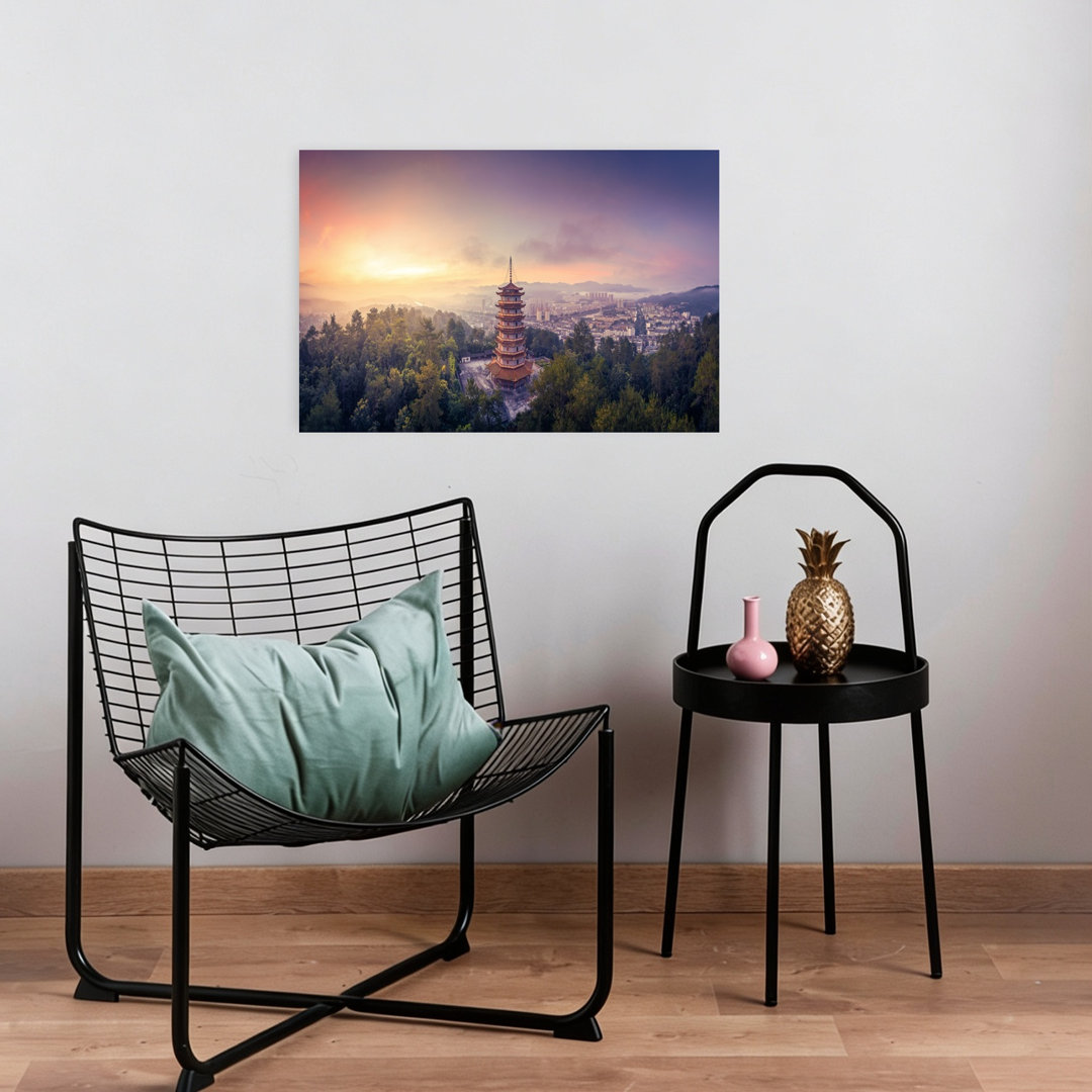 Serene Pagoda City View Peaceful Serene Traditional Architecture City Wall Art Print