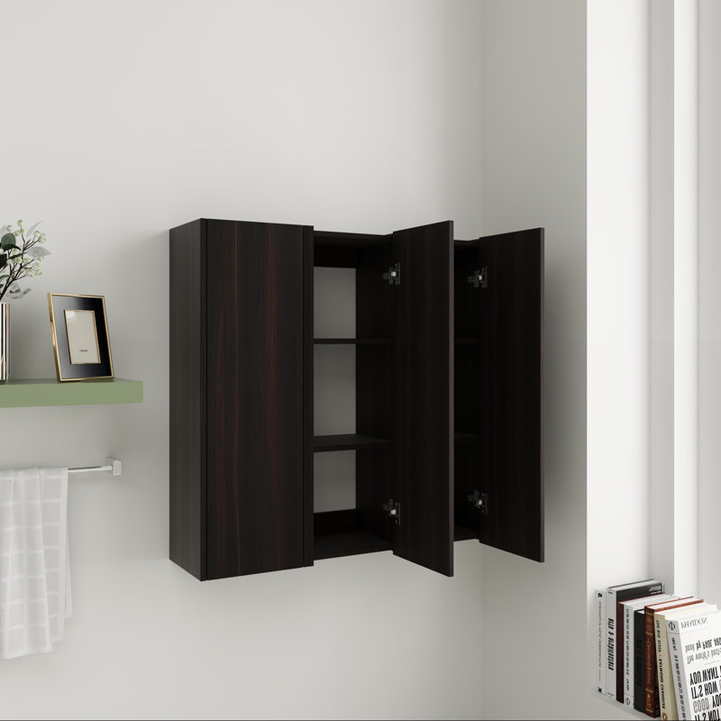 Combo armoire murale 36 po avec porte à fermeture douce, finition chêne foncé, organisateur de rangement de salle de bain 3 pièces avec tablettes intérieures pour petits espaces