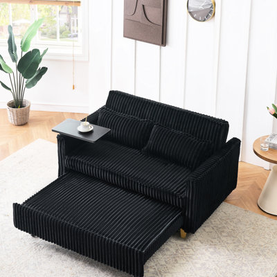 Black Corduroy With Movable Tea Table And Multi-Functional Tabletop Power Supply