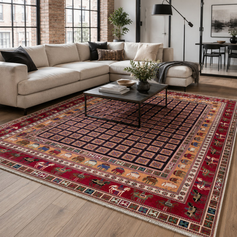 Vintage Look Cotton and Chenille Flatweave Area Rug, 200 cm round