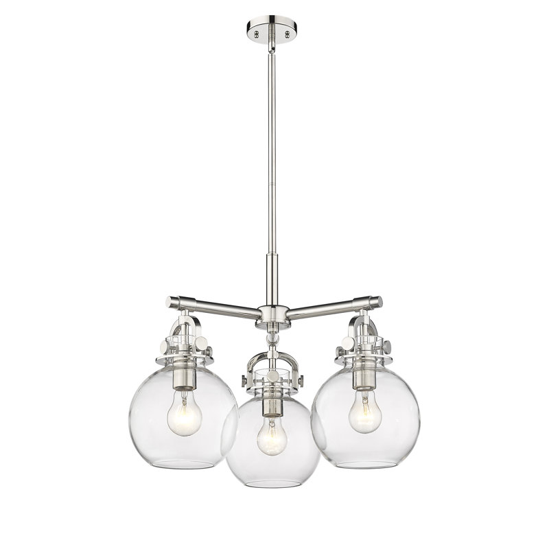 Luminaire suspendu sur tige 3 lumières Lantz, Transparent, Nickel poli