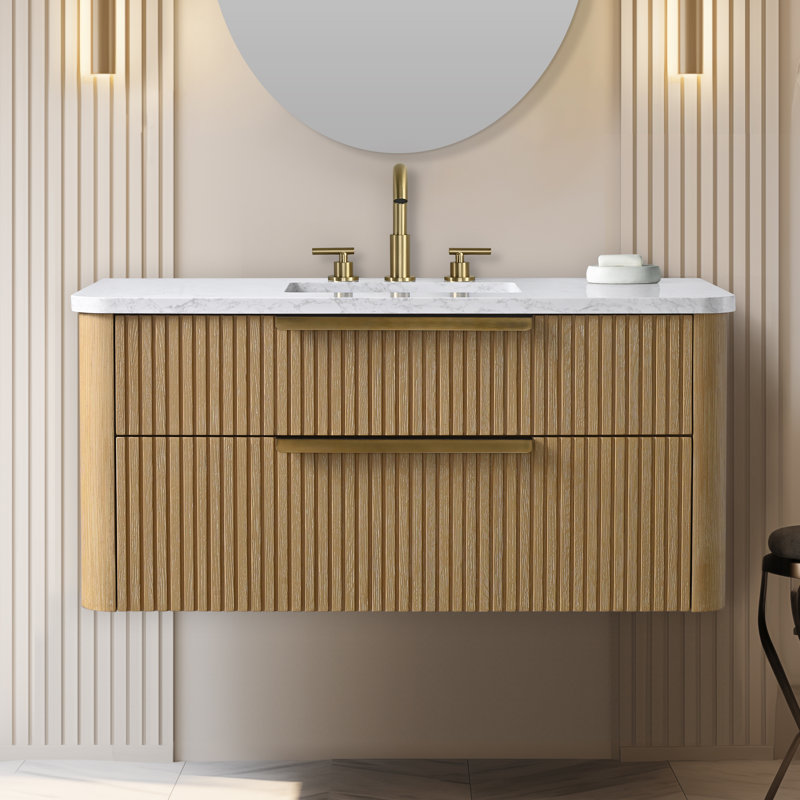 Liljan 42'' Wall-Mounted Single Bathroom Vanity, Classic Oak/Brushed Bronze