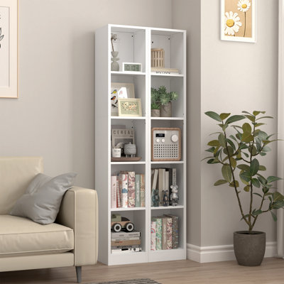 5-Tier Metal Bookshelf, 12.01"W x 10.24"D x 65.83"H Freestanding Open Storage Shelf with Anti-Tip Kit for Books, Files & Décor in Living Room, Bedroom, Home Office, White