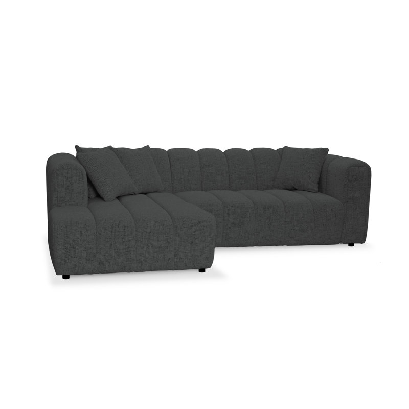 3 Seater Corner Sofa, Polyester - Black, Left Hand Facing